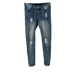 UWD Jeans Skinny Distressed Stretch Fit Denim Mid Rise Med Wash Juniors Size 7